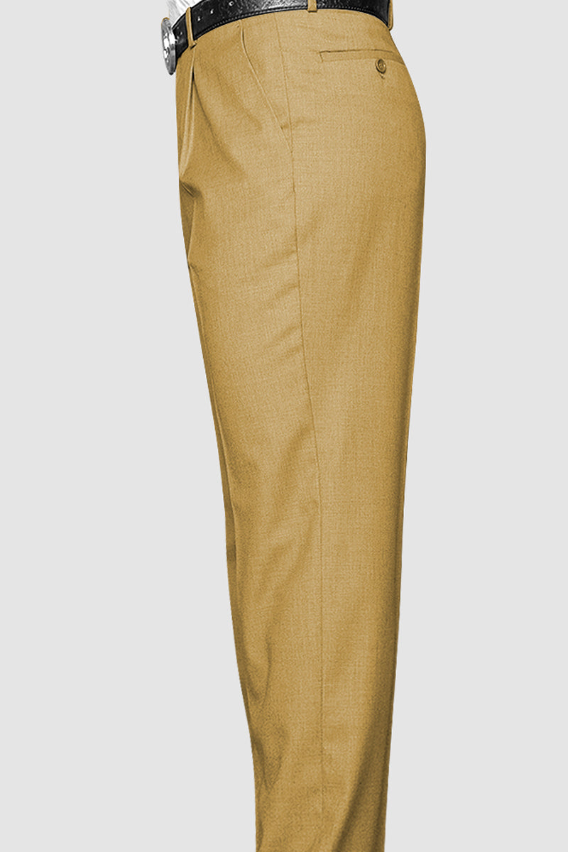 Men’s 100% Wool Classic Fit Pleated Dress Pant in Camel