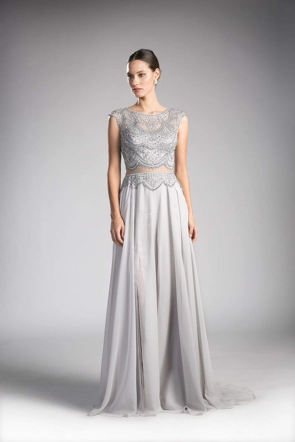 Embellished Illusion Bateau A-line Dress