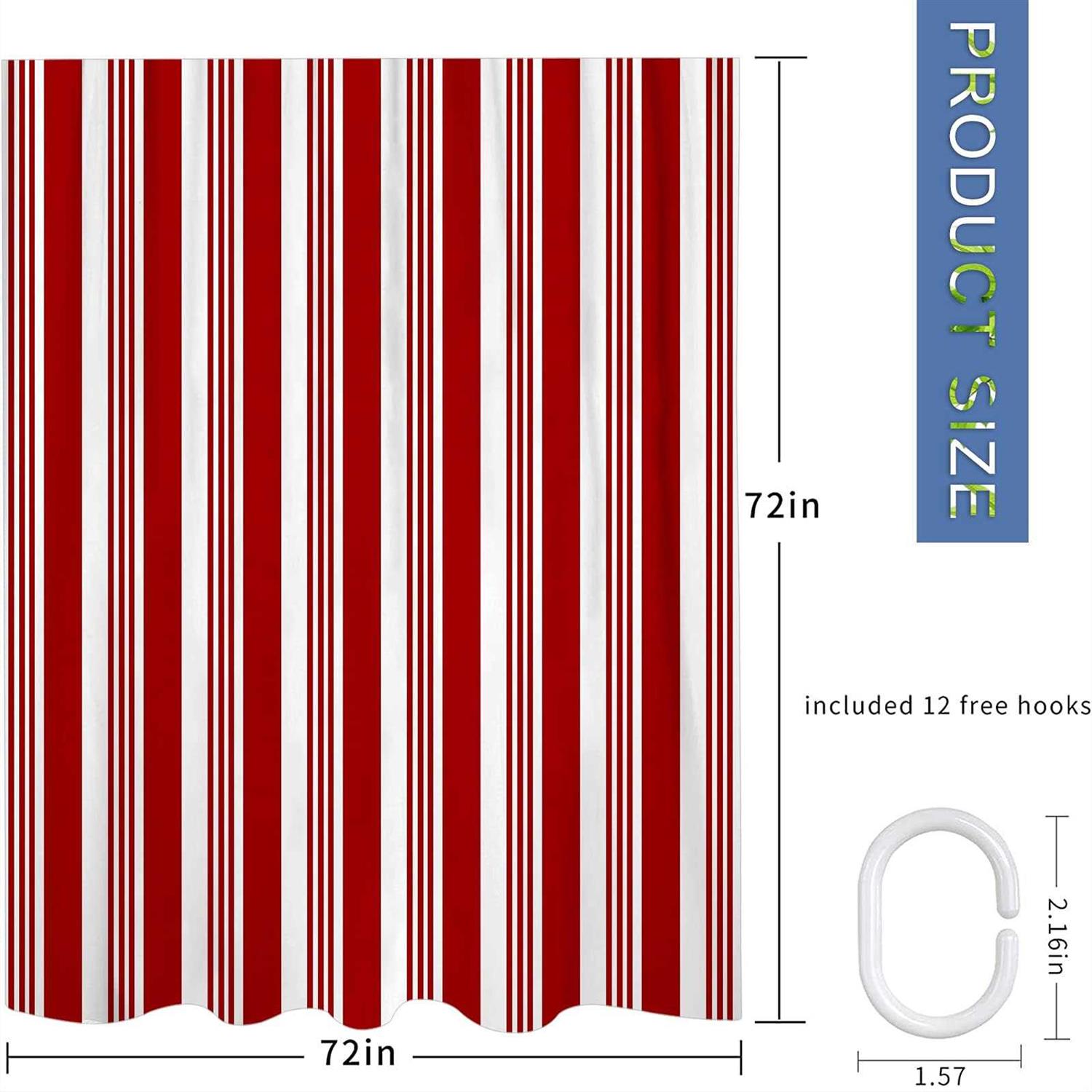 Abaysto Abstract Red and White Striped Candy Cane Pattern Christmas Polyester Fabric Shower Curtain Sets with Hooks Waterproof Bathroom Decor