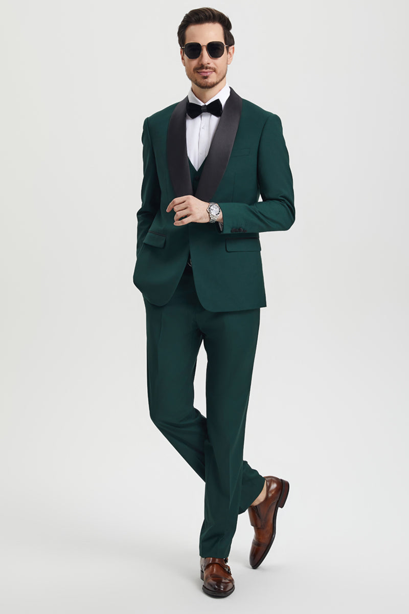 Men’s Stacy Adams Vested One Button Shawl Lapel Designer Tuxedo in Hunter Green