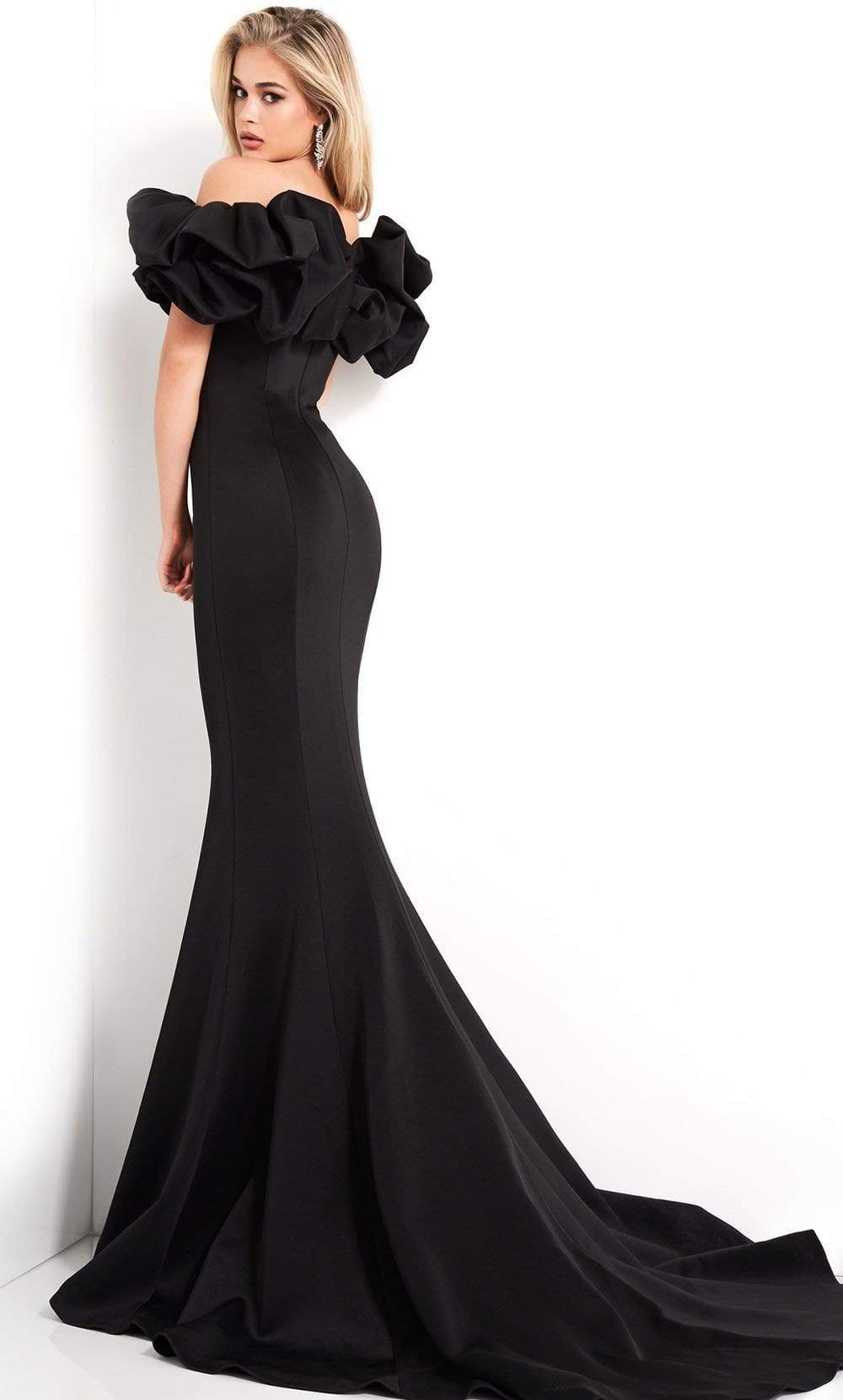 04368 Ruffled Off Shoulder Scuba Mermaid Evening Dress