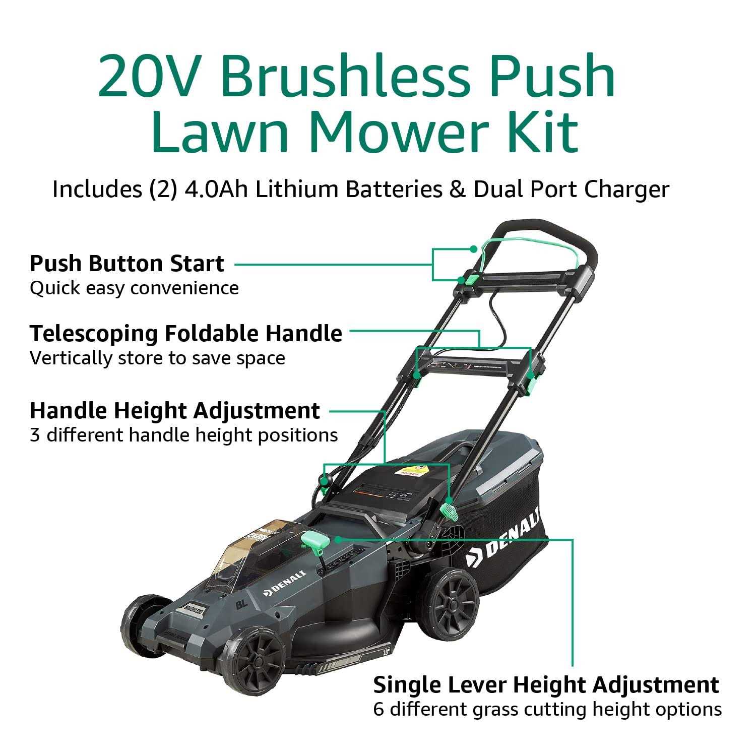 Amazon Brand Denali by Skil 2 x 20v Brushless 18-inch Push Lawn Mower Kit
