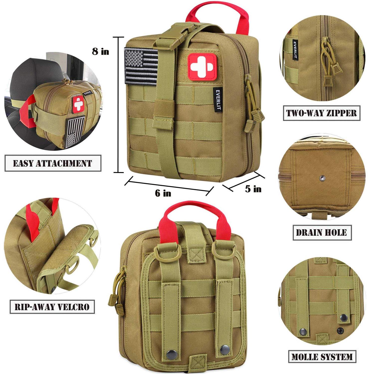 Everlit 250 Pieces Survival First Aid Kit Ifak EMT Molle Pouch Survival Kit Outdoor Gear Emergency Kits Trauma Bag for Camping Boat Hunting Hiking
