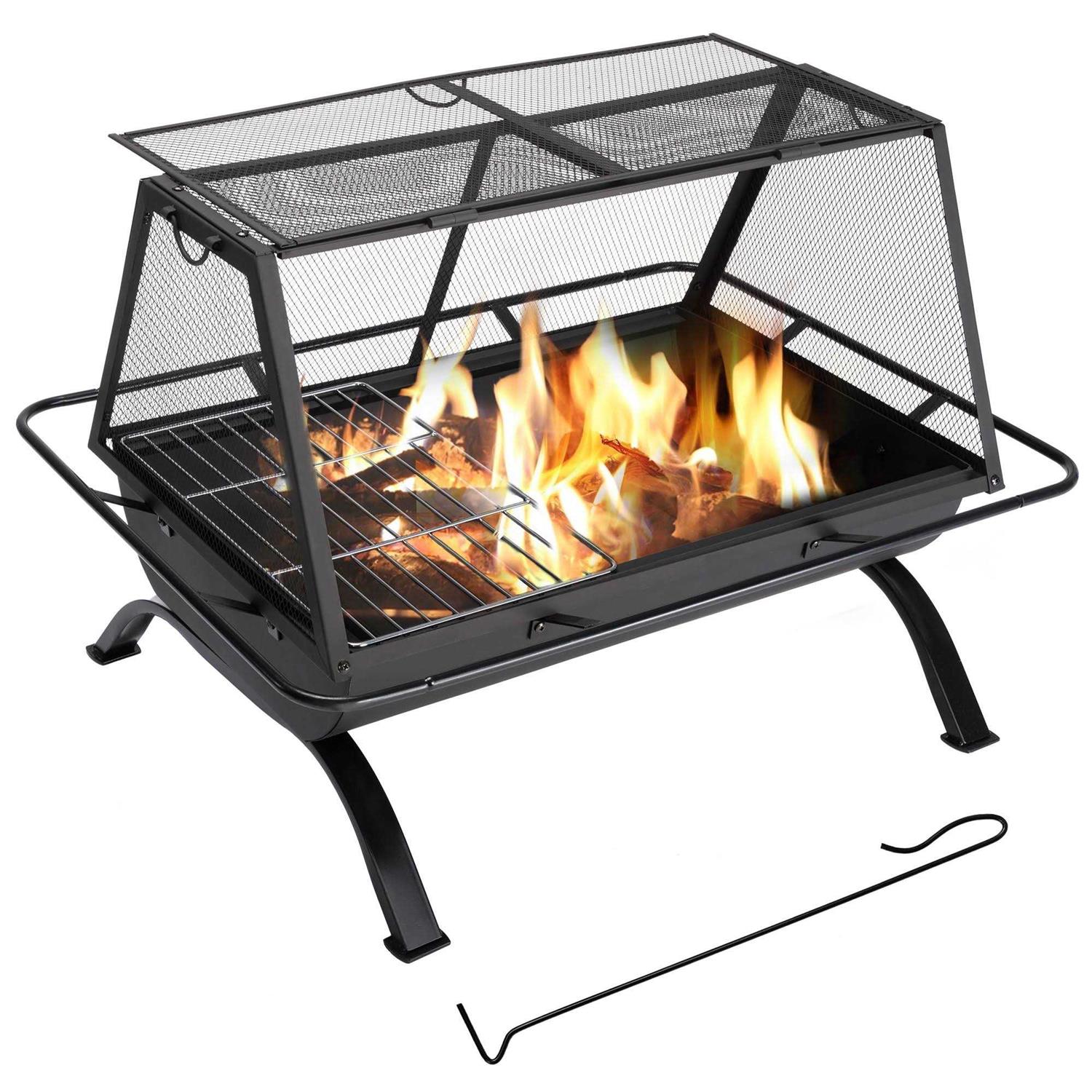 SUNCREAT 30,31,34,36,42 inches Outdoor Fire Pit with Spark Screen and Log Poker