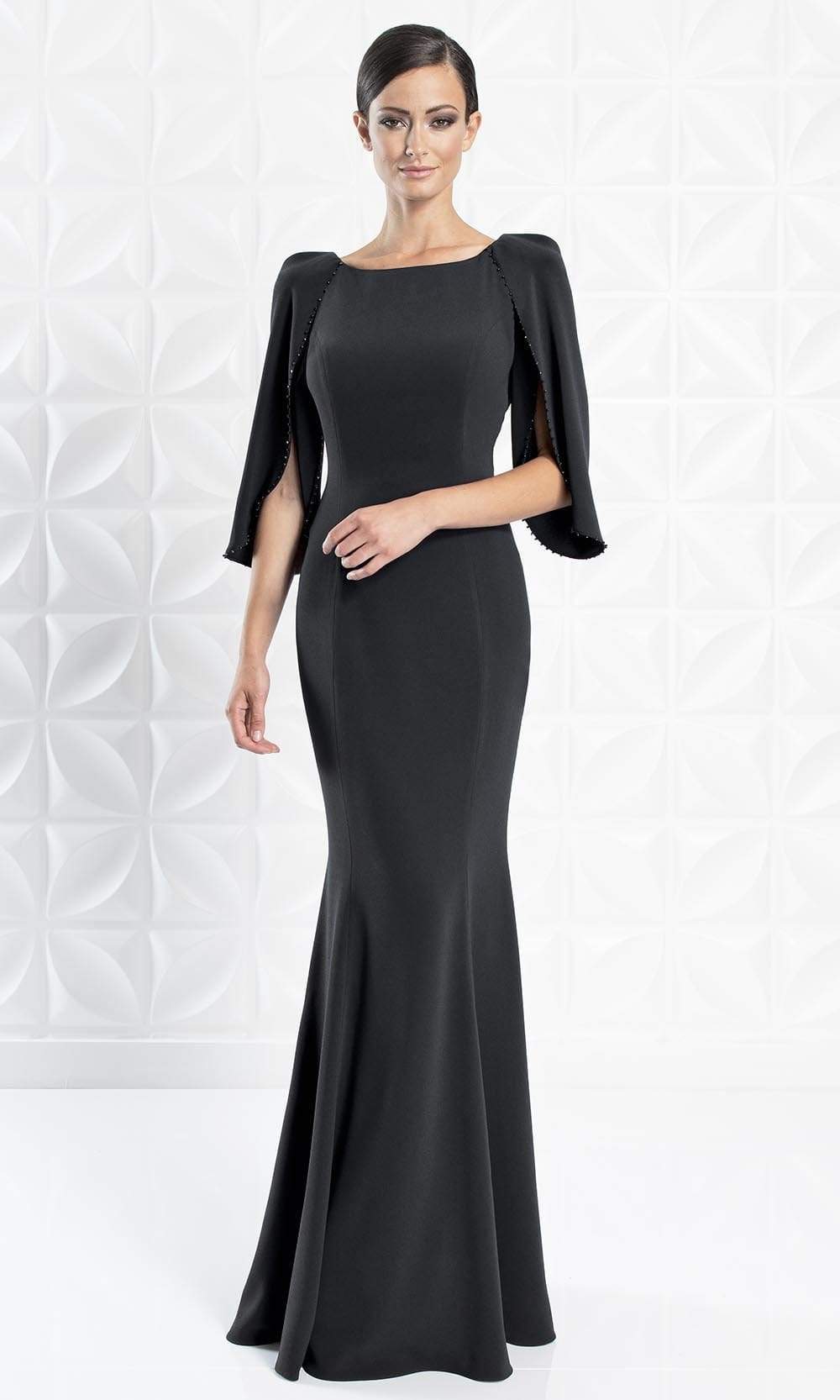 1259 Split Caped Sleeve Mermaid Evening Gown