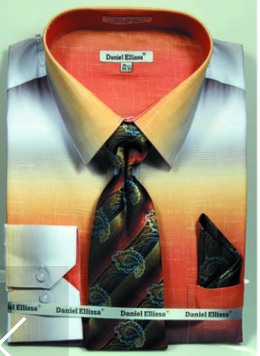 Men’s Multi-Color Faded Print Dress Shirt & Tie Set in Mustard
