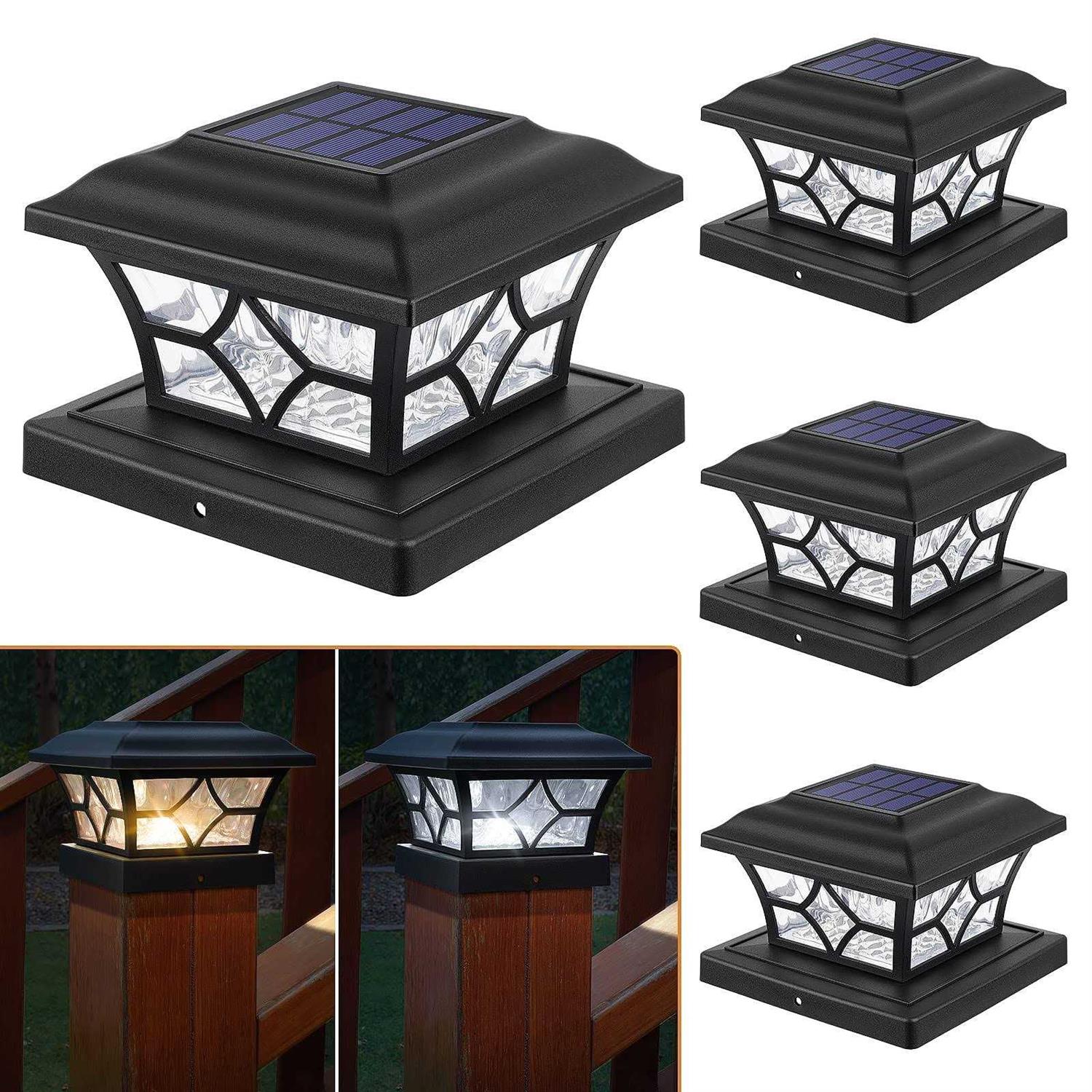 aponuo Solar fence Post Lights 4 pack Solar Post cap Lights 2 color modes 8 leds Solar caps for deck posts 4×4 6×6 wood,4×4