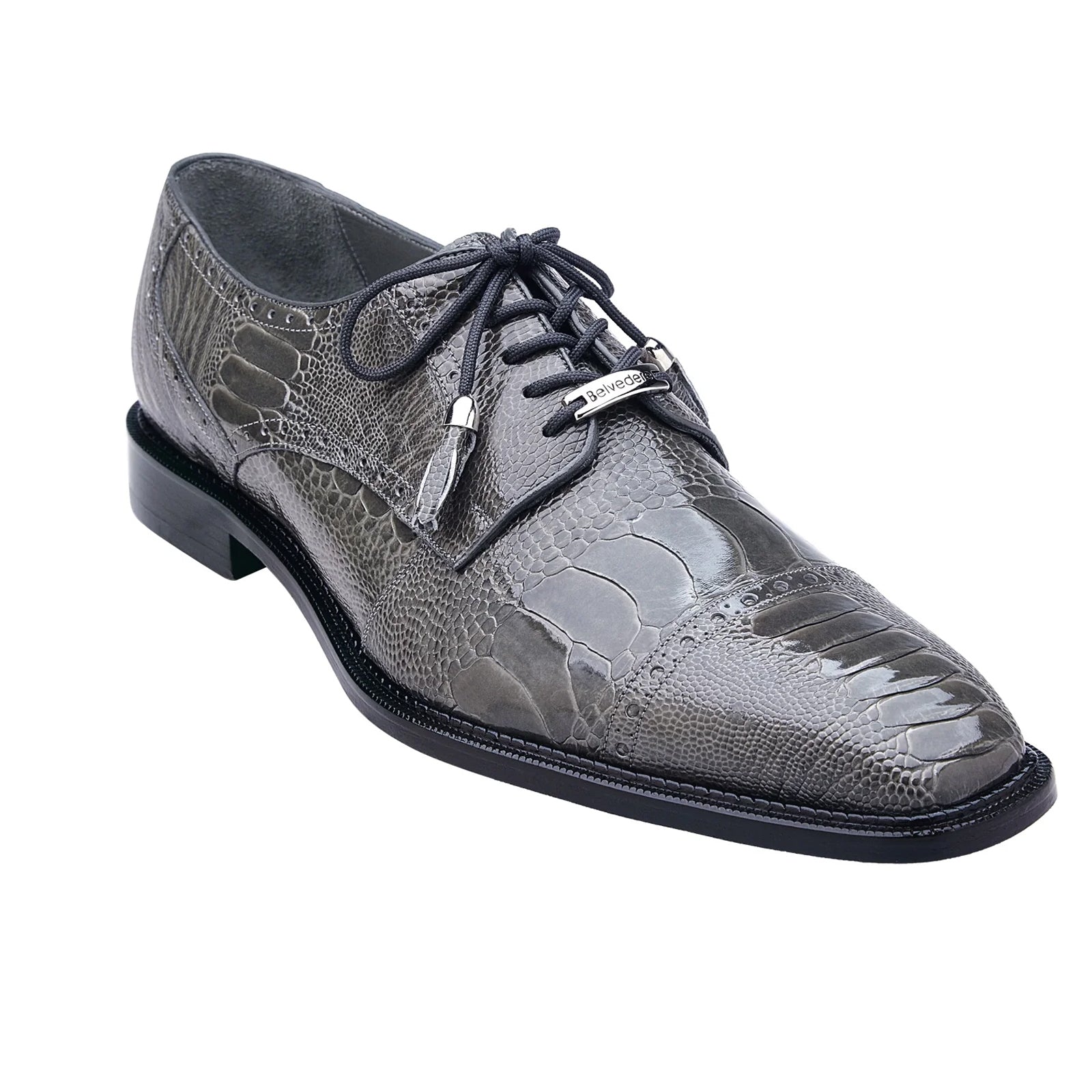 Men’s Belvedere Batta Cap Toe Ostrich Dress Shoe in Grey