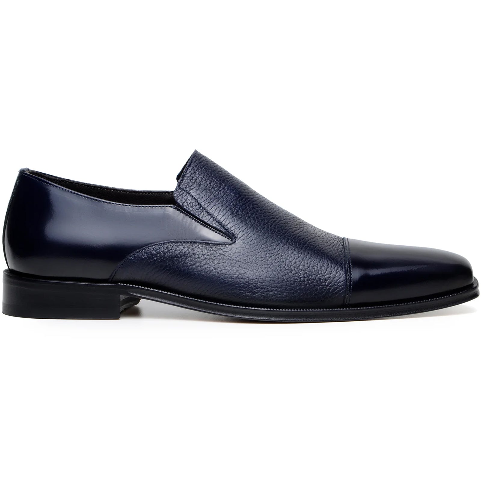 Men’s Belvedere Andreo Italian Deerskin & Nappa Leather Cap Toe Slip On Loafer in Navy