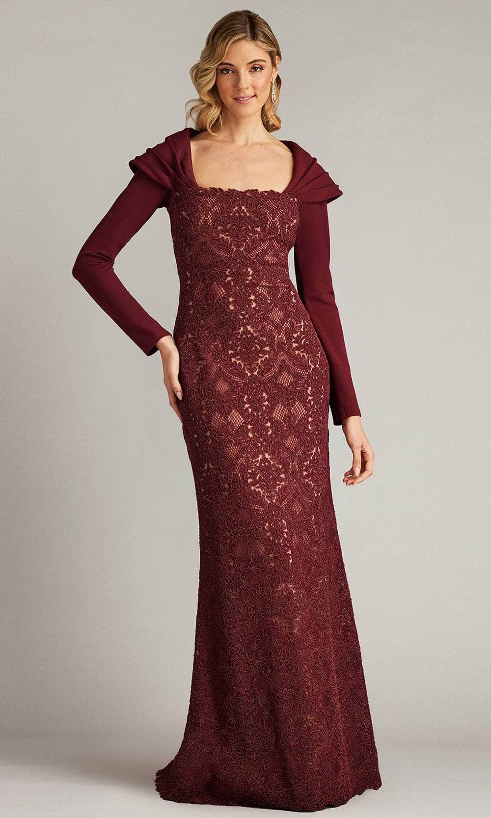 Embroidered Long Sleeve Evening Gown