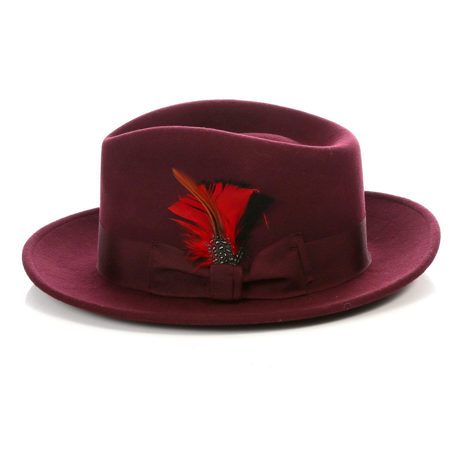 Mens Classic Wool Fedora Dress Hat in Burgundy