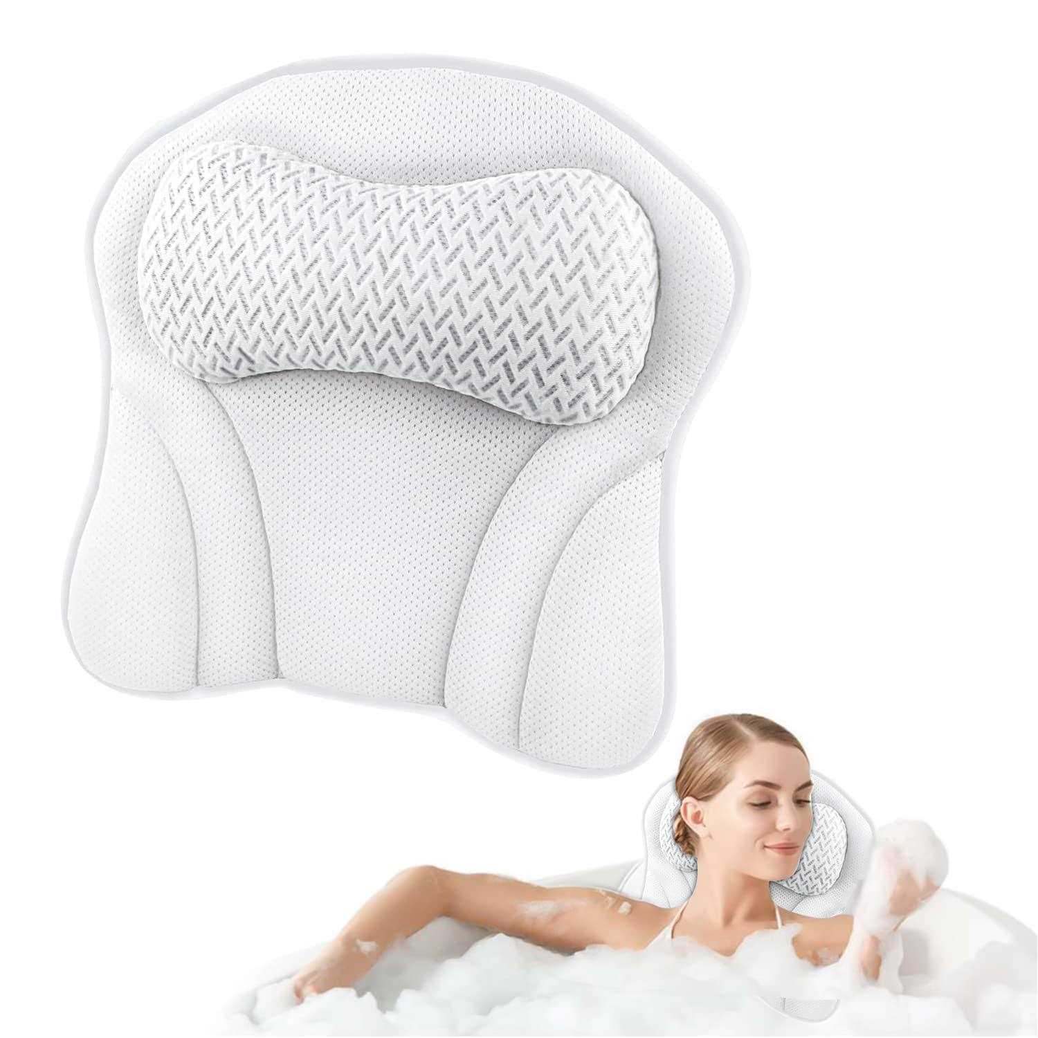 Agua Plus Luxury Bath Pillows for Tub Neck and Back Support Ergonomic Bathtub Pillow with 6 Non Slip Suction Cups