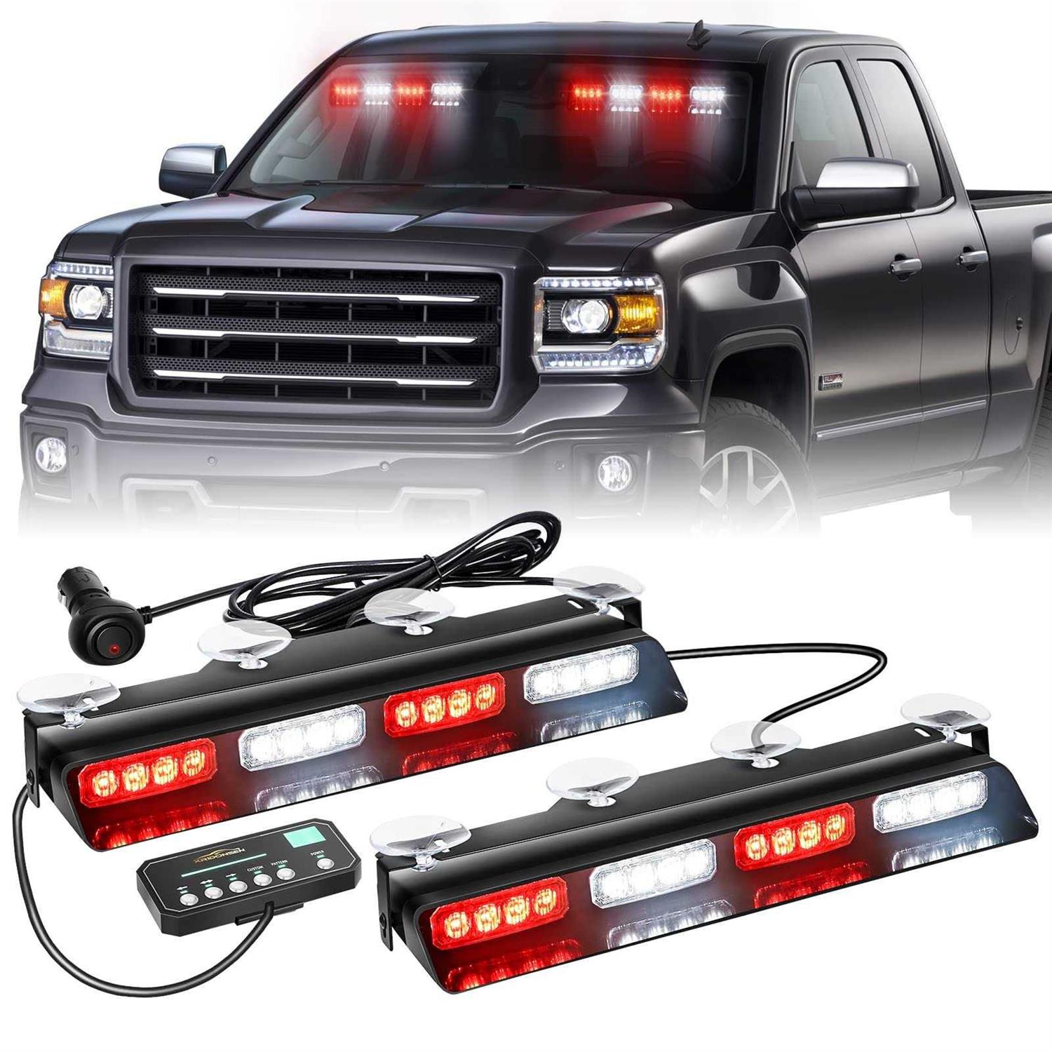 XRIDONSEN Emergency Dash Strobe Lights Safety Flashing Warning Hazard Interior Front/Rear Windshield Deck Split Light Bar w/digital