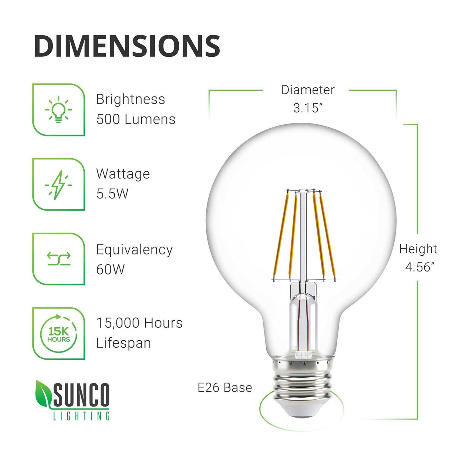 Sunco Lighting Sunco 10 Pack G25 Globe Light Bulbs LED Edison Vanity Light Bulbs for Bathroom