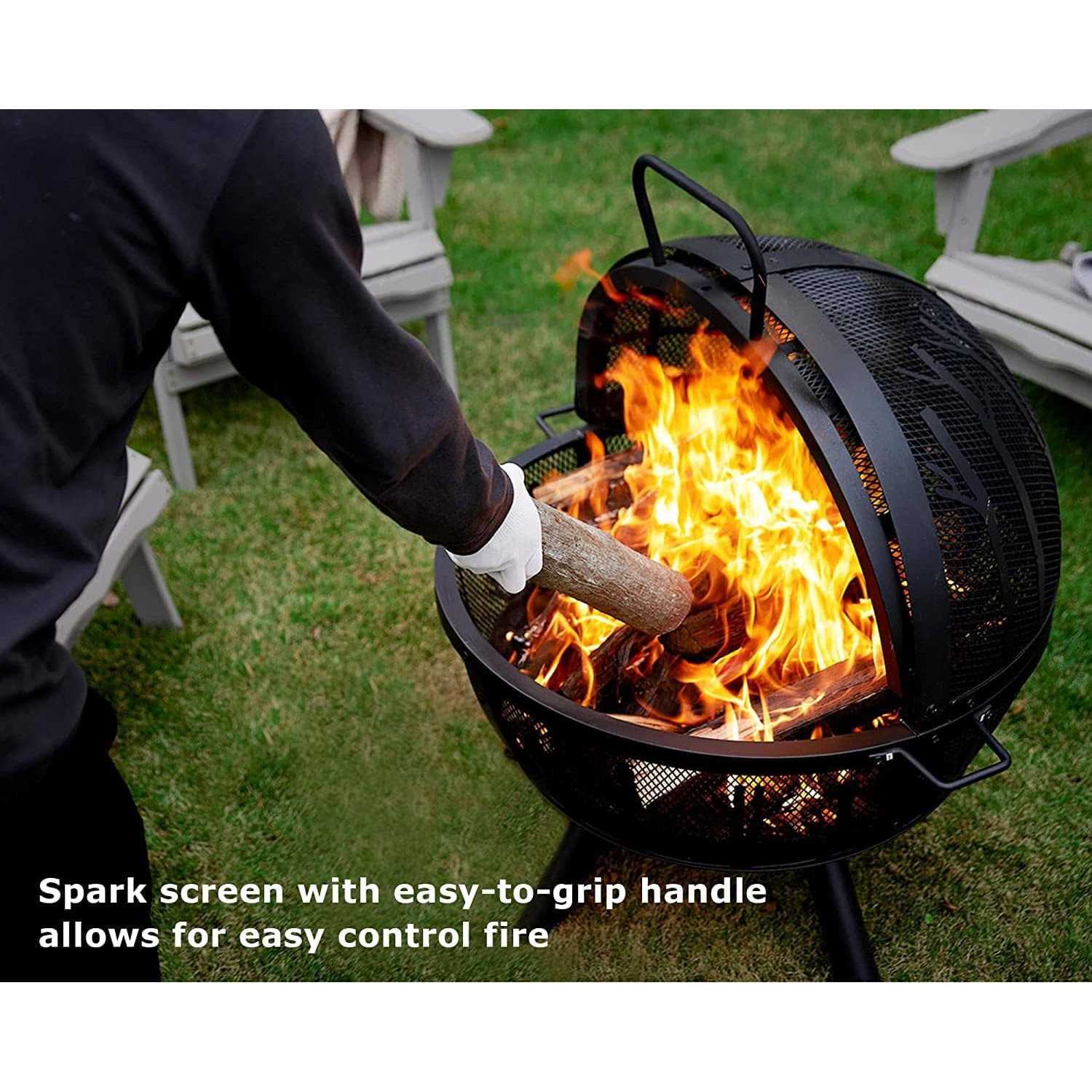 Papajet 35 inch Wood Burning Globe Fire Pit for Outside Steel