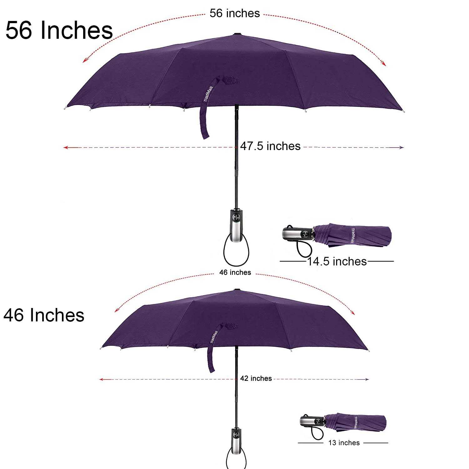 TradMall Travel Umbrella Windproof with 46 Inches Large Canopy 10 Reinforced Fiberglass Ribs Ergonomic Handle Auto Open & Close