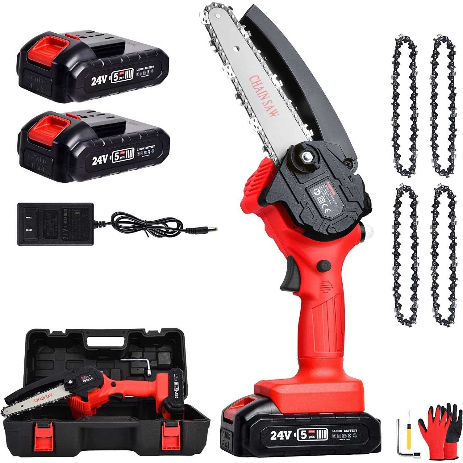 BEST Mini Chainsaw 6 Inch Gardtech Cordless Portable Electric Chain Saw Handheld Electric Chainsaws with 2023 Upgraded 4 Chains 2 Batteries Good