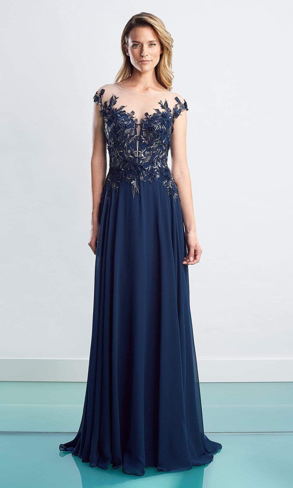 1452 Floral Embroidered Chiffon Gown