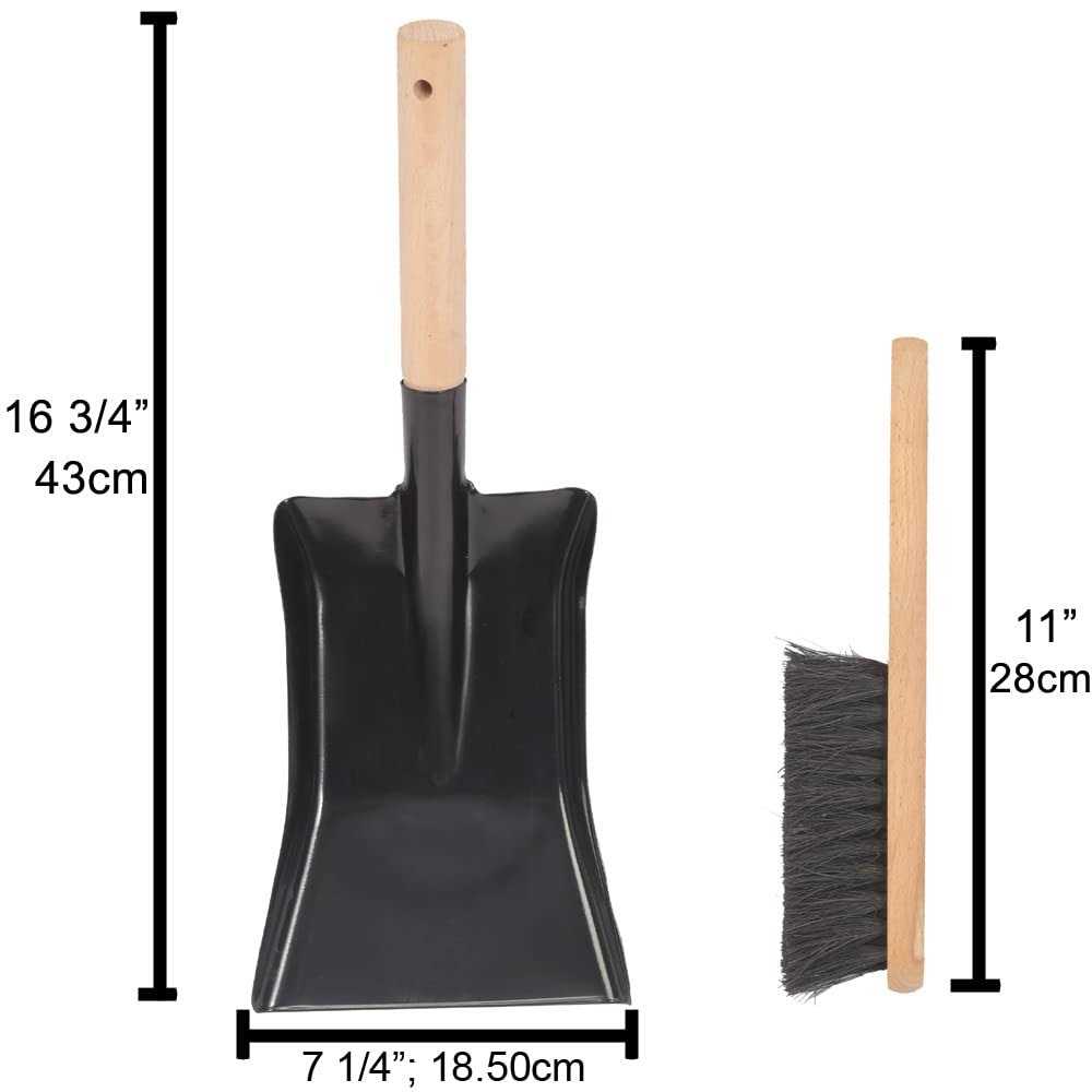 Aboniris Coal Shovel and Hearth Brush Set Made of Natural Wood and Coco Bristles, Hearth Tidy Set, Fireplace Shovel and Brush