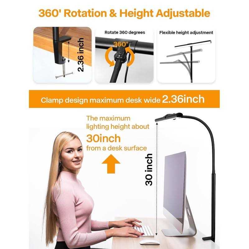ACNCTOP Desk Lamp for Office Home Eye-Caring Architect Task Lamp 25 Lighting Modes Adjustable LED Desk Lamp Flexible Gooseneck Clamp