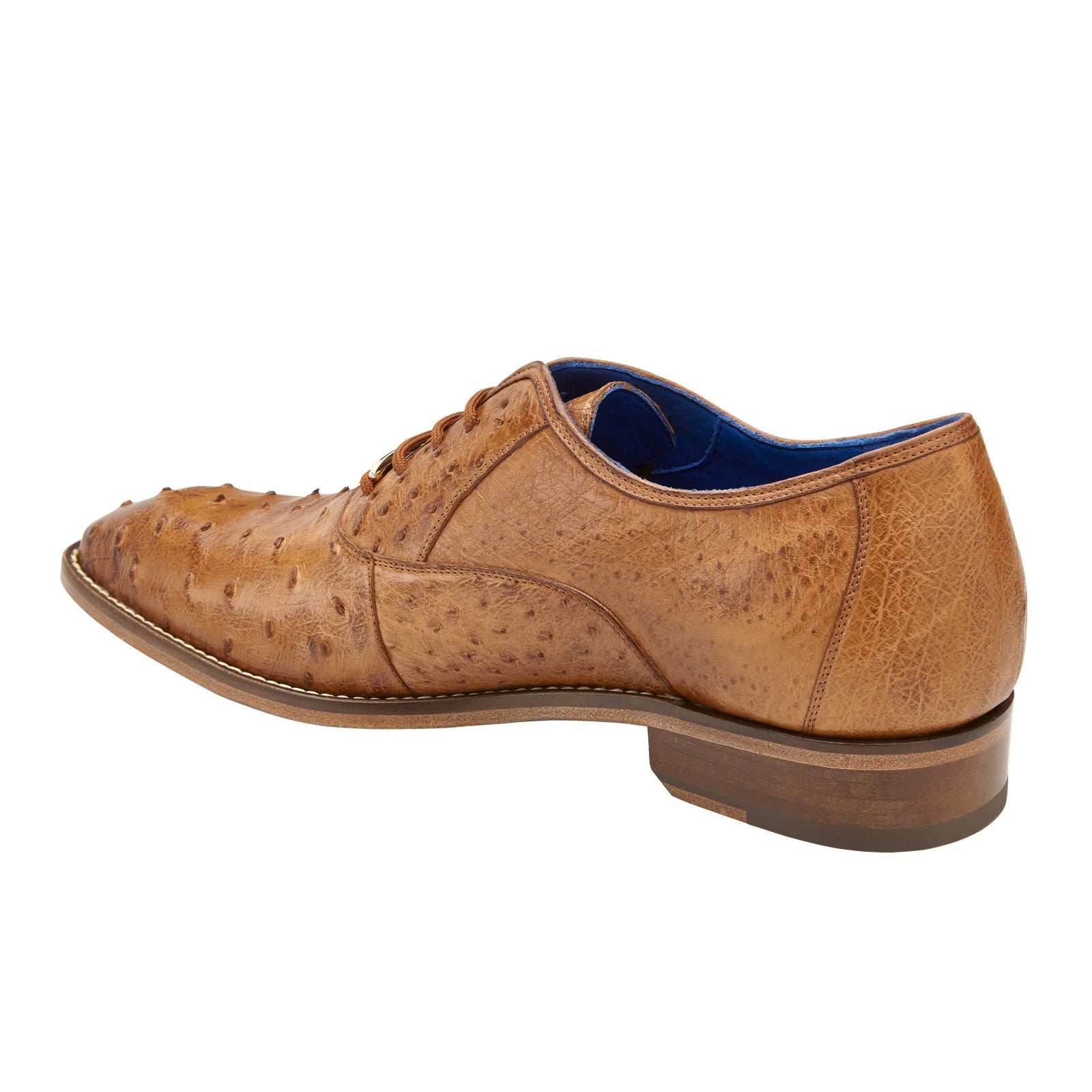Men’s Belvedere Orlando Ostrich Quill Plain Toe Dress Shoe in Antique Peanut