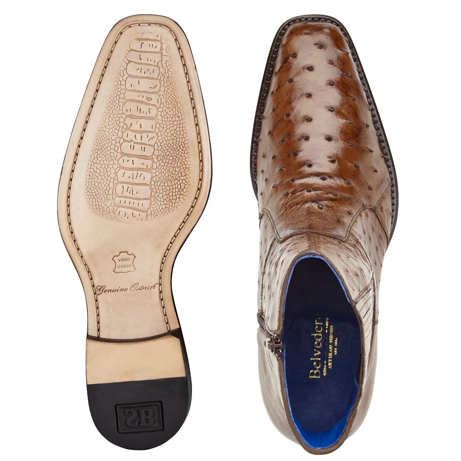 Men’s Belvedere Roger Ostrich Quill Dress Boot in Brown