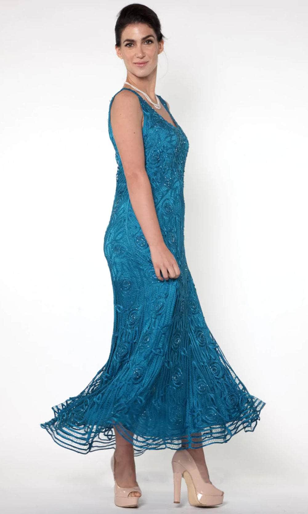 Beaded Silk Lace Collar Jacket With Godet Dress Set