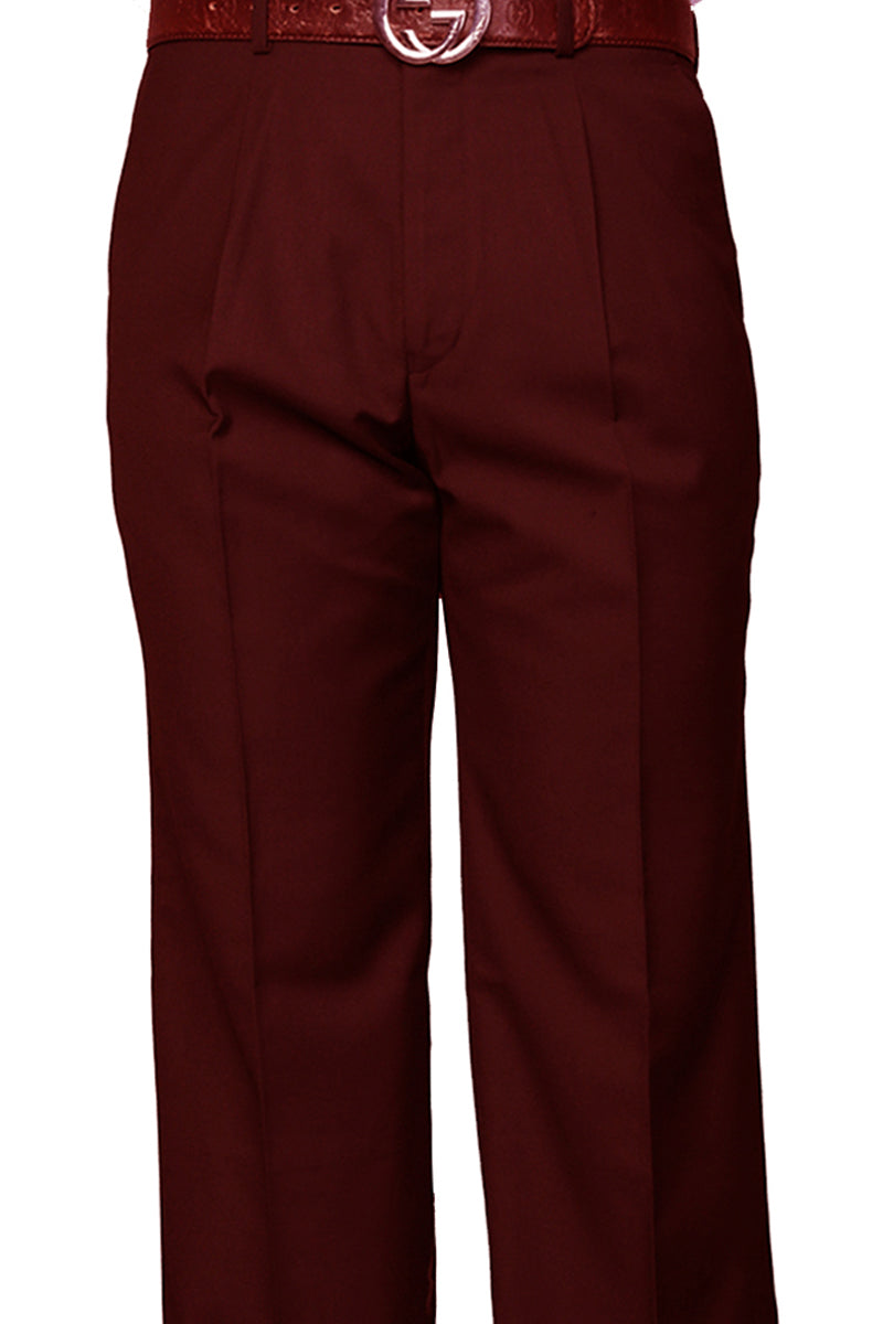 Men’s 100% Wool Classic Fit Pleated Dress Pant in Burgundy