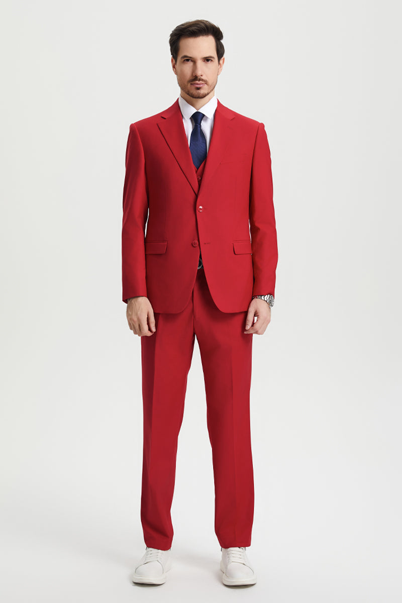 Men’s Two Button Vested Stacy Adams Basic Designer Suit in Red