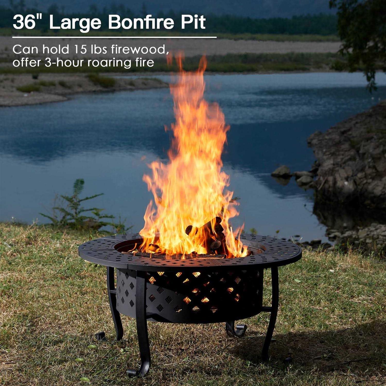 Papajet 36 inch Fire Pit with 2 Grill with Lid for Outside