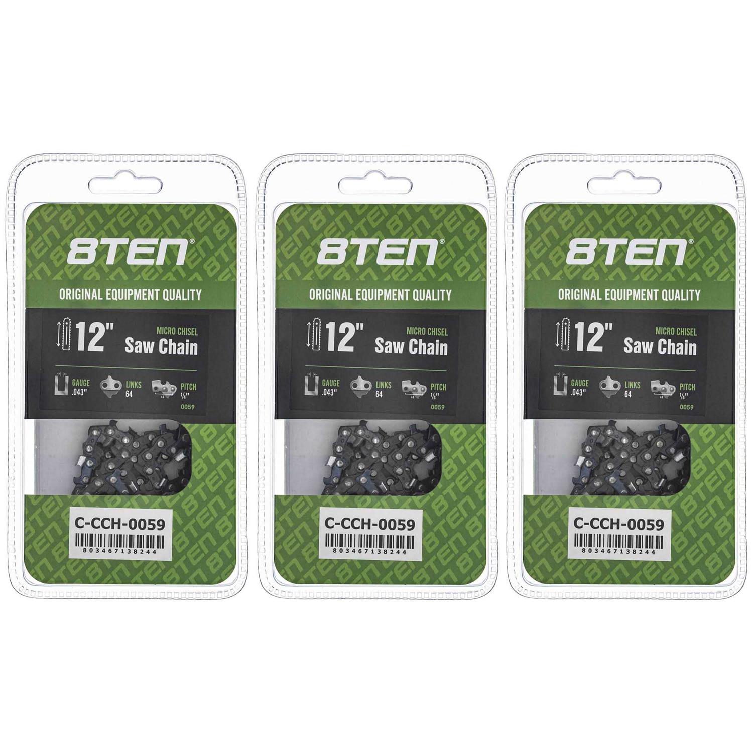 8TEN Micro Chisel Chainsaw Chain 12 Inch .043 1/4 64DL for Stihl 36700050064 HT 70 75 100 101 102 130