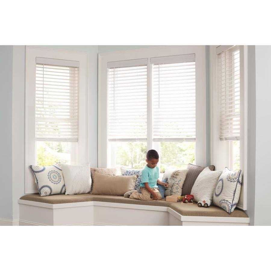 Allen + Roth Trim at Home 2-in Slat Width 64-in Cordless White Faux Wood Room Darkening Full-view Standard Horizontal Bl