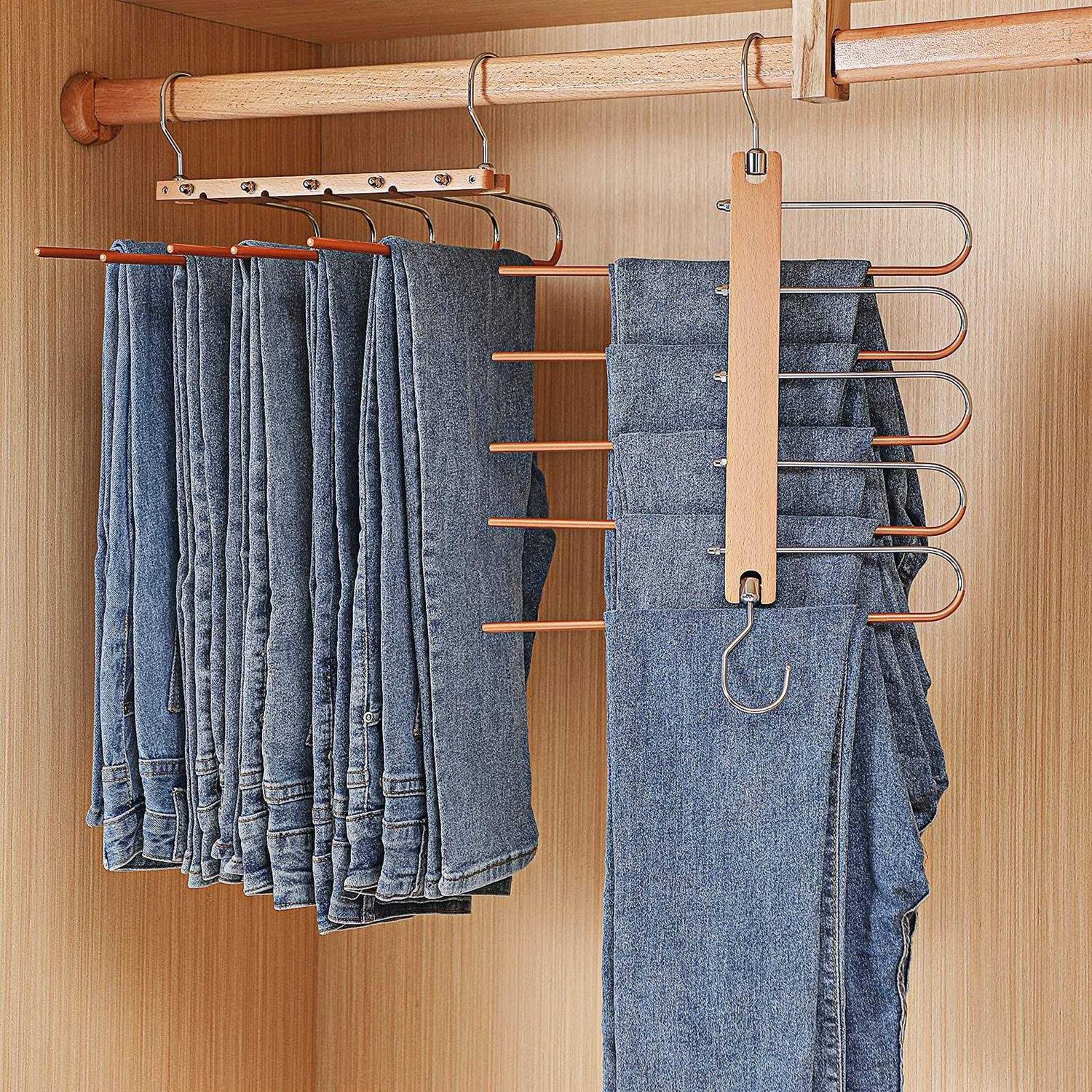 2 Pack Pants Hanger Space Saving Solid Wood Non-Slip Pants Hanger