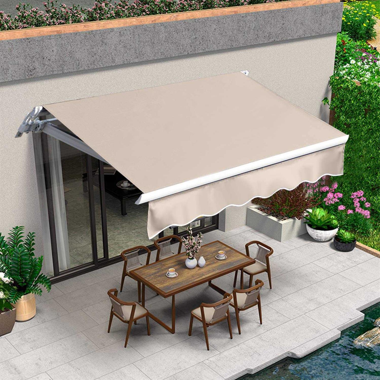 VUYUYU Patio Awning Retractable Awning Cover Sunshade Shelter Outdoor Canopy with Crank Handle and Water-Resistant Polyester for Courtyard