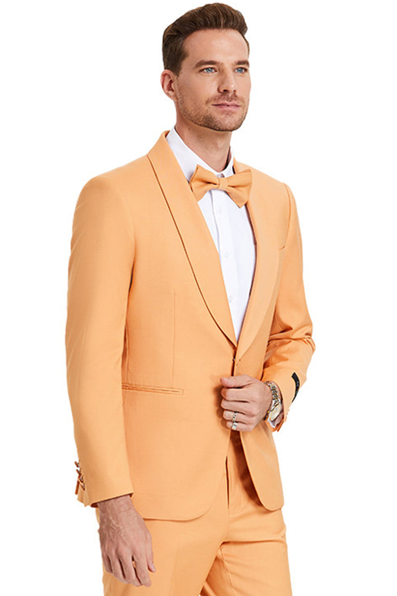 Men’s One Button Shawl Lapel Dinner Jacket Style Wedding Suit in Tangerine Orange