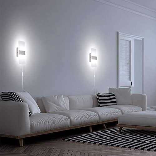 TRLIFE Modern Wall Sconces Set of 2, Wall Sconce Plug in 12W LED 6000K Cool White Acrylic Wall Mounted Light Wall Lights with 6FT Plug in Cord and On