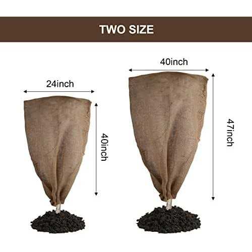 2 Pack 47′′ × 40′′ Reusable Warm Burlap Winter Plant Cover Bags with Drawstring Burlap Plant Covers Freeze Protection Large Plant Frost Cloth Cold