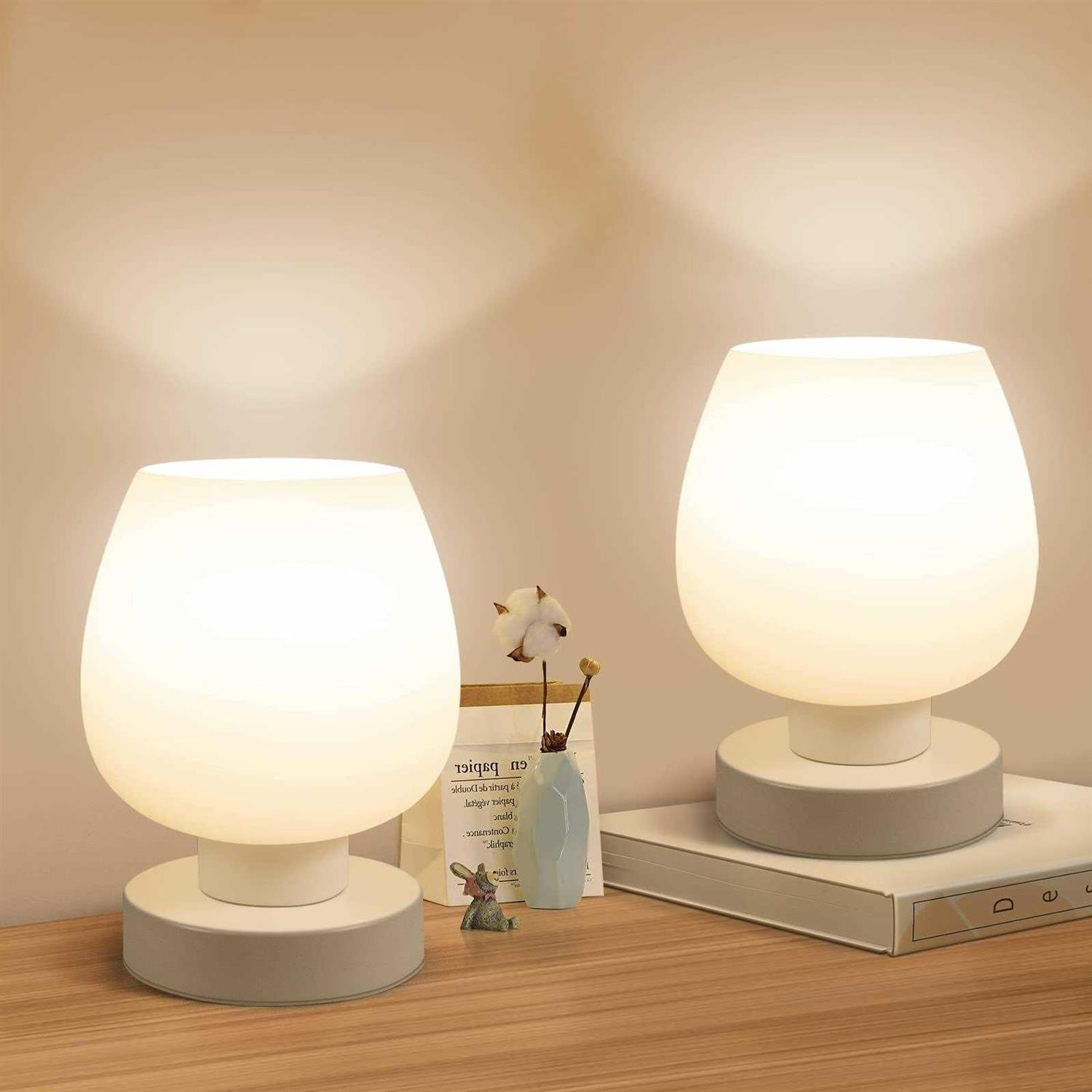 Bedside Table Lamp Touch Control Table Lamp with Glass Shade
