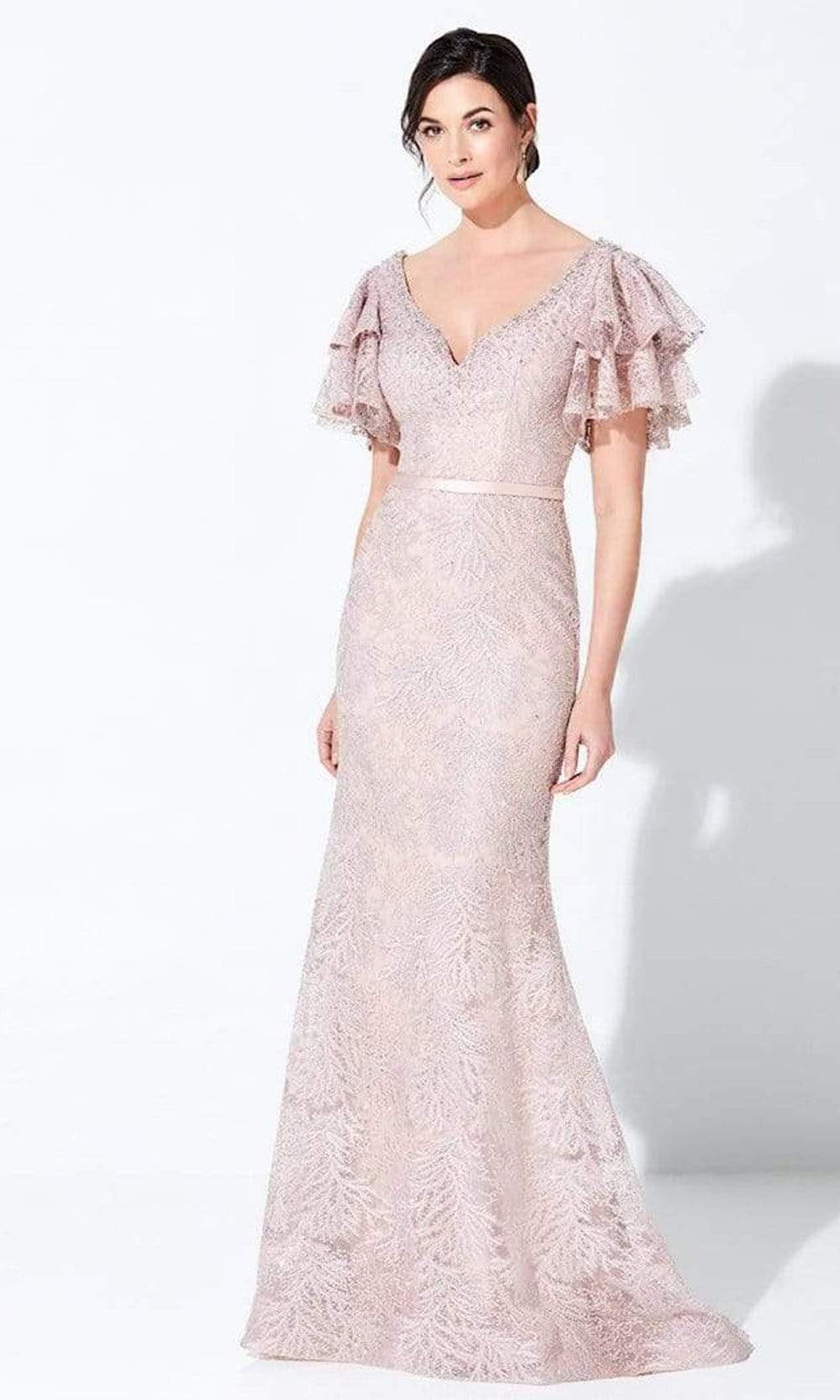 220D21 Ruffled Bell Sleeve Embroidered Gown