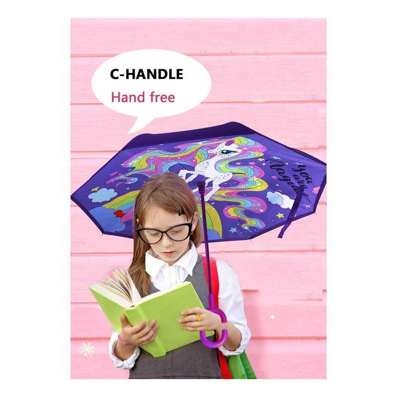 MRTLLOA 40 Inch Kids Windproof Inverted Reverse Umbrella with UV Protection, C-Shaped Handle Double Layer Stick Rain Umbrella for Boys and Girls