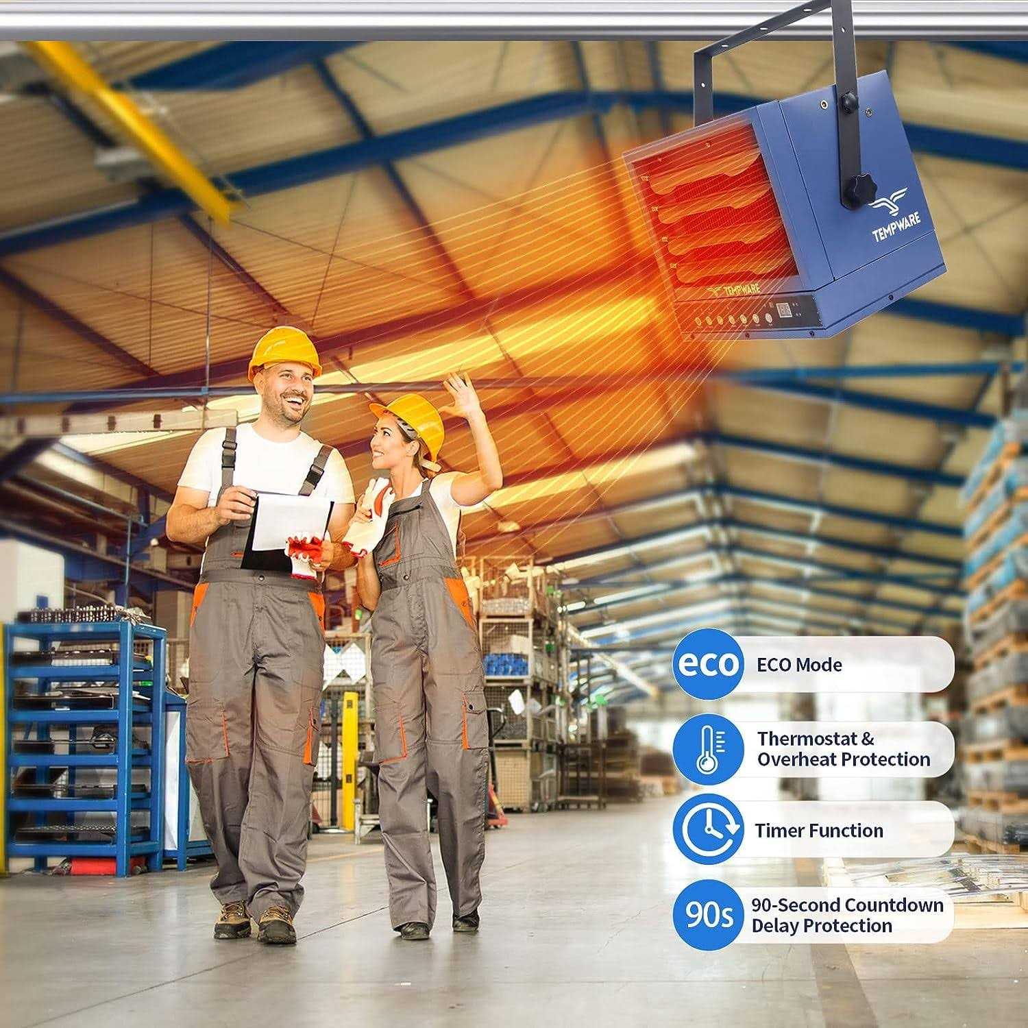 Tempware Electric Garage Heater 7500-Watt Digital Fan-Forced Ceiling Mount Shop Heater with Full-Function Remote