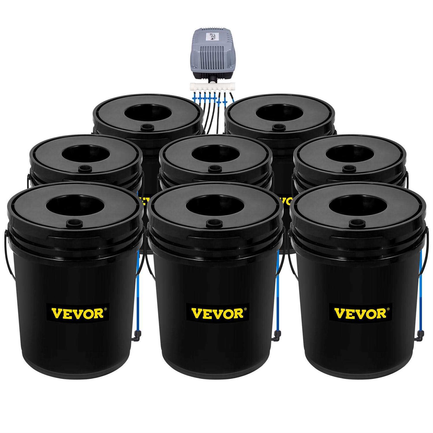 VEVOR DWC Hydroponic System 5 Gallon 4-8 Buckets Deep Water Culture Growing Bucket Hydroponics Grow Kit