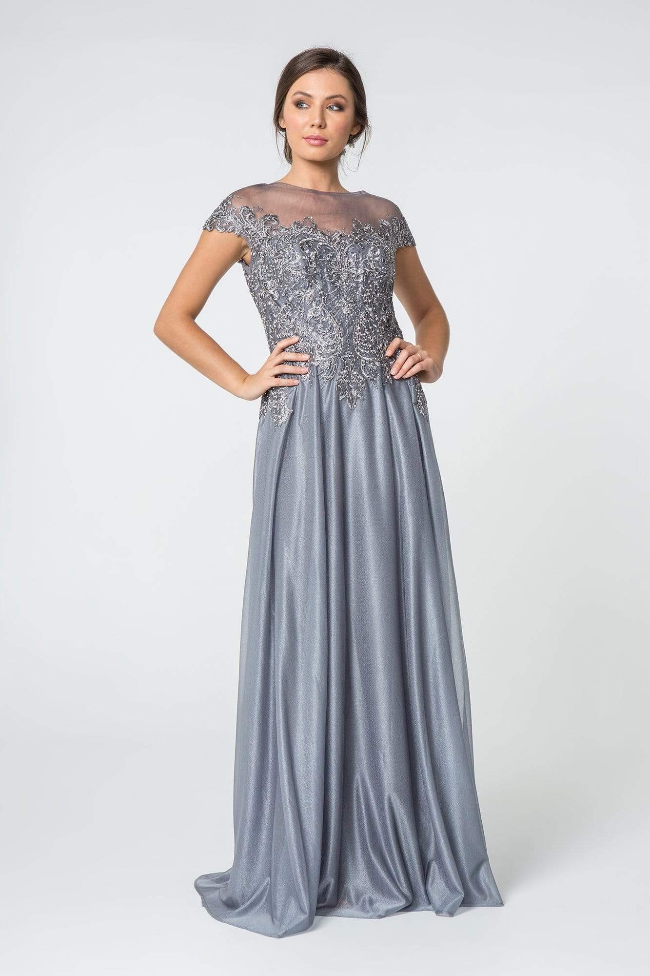 GL2828 Embellished Lace Bateau Chiffon A-line Gown