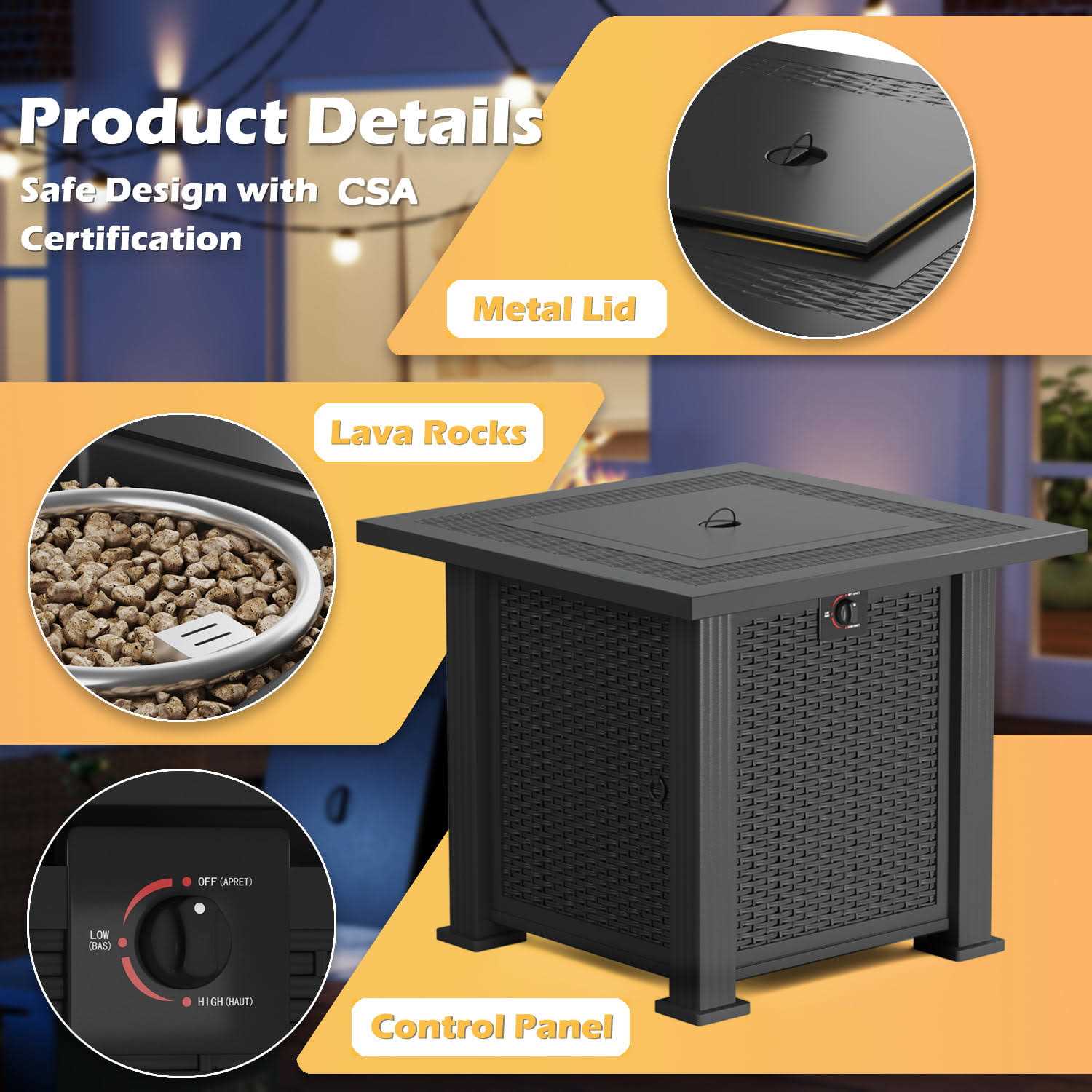 Devoko 28 Square 50000 BTU Propane Fire Pit Table