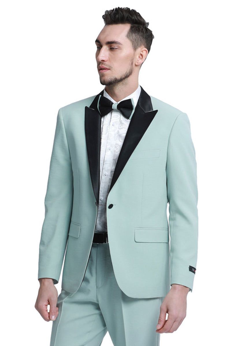Men’s One Button Peak Lapel Wedding & Prom Tuxedo in Mint Green