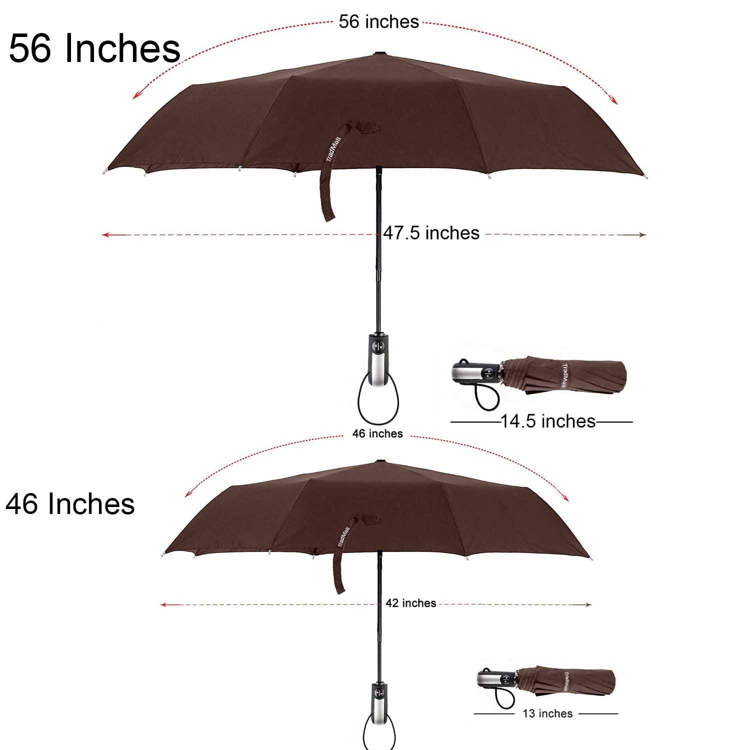 TradMall Travel Umbrella Windproof with 46 Inches Large Canopy 10 Reinforced Fiberglass Ribs Ergonomic Handle Auto Open & Close