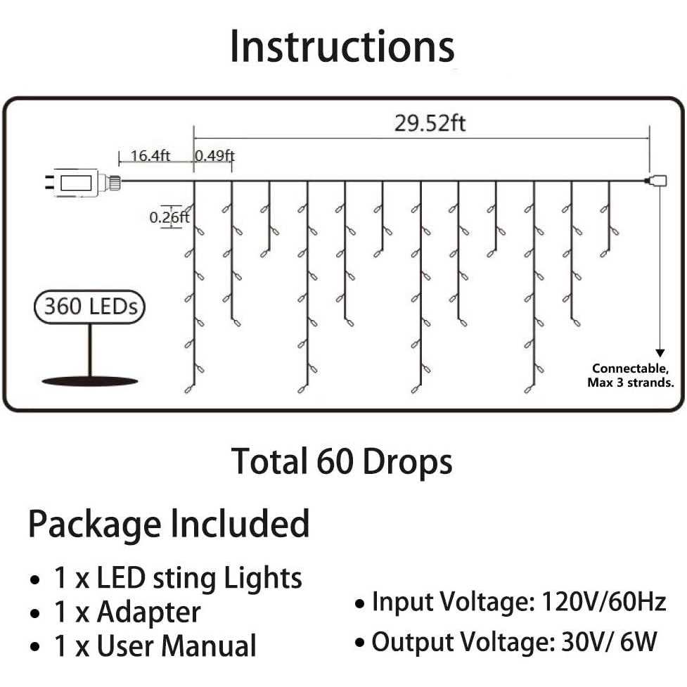 Toodour Christmas Icicle Lights 29.5ft 360 Led 8 Modes Window Curtain Fairy Lights with 60 Drops