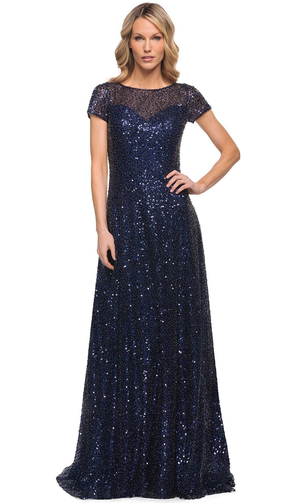 Glimmering Short Sleeve Beaded Gown