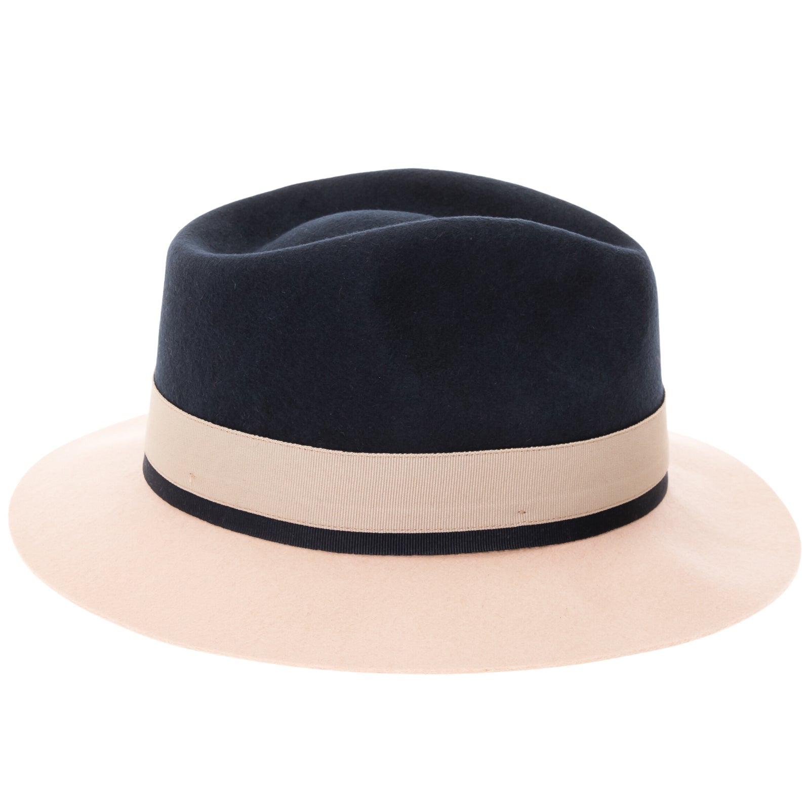 Men’s Two Tone Trilby Fedora Dress Hat with Contrast Band in Navy & White