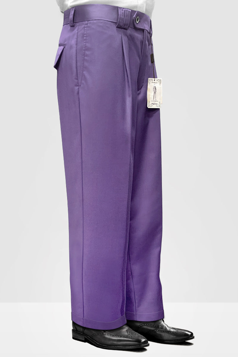 Men’s Designer Wool Pleated Wide Leg Dress Pants in Lavender